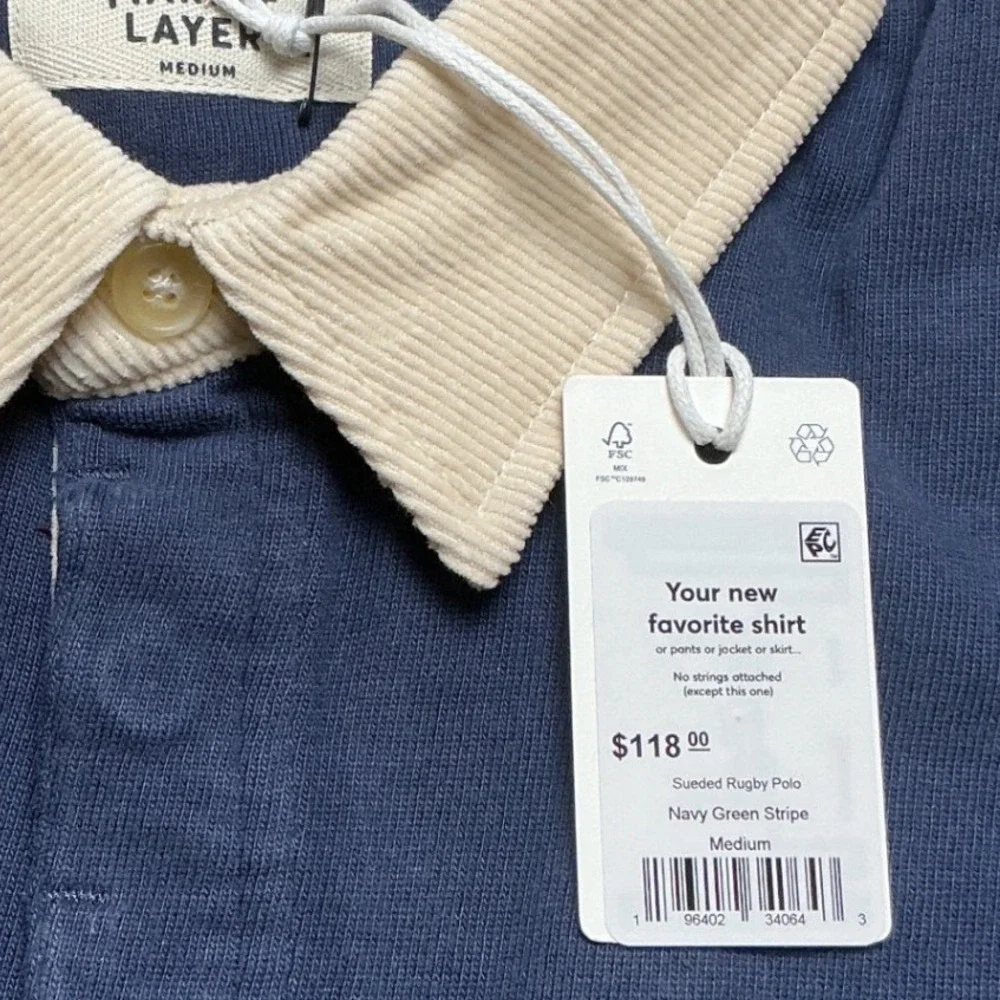 Marine Layer Sueded Rugby Polo Navy Green Stripe Medium‎ New With Tags